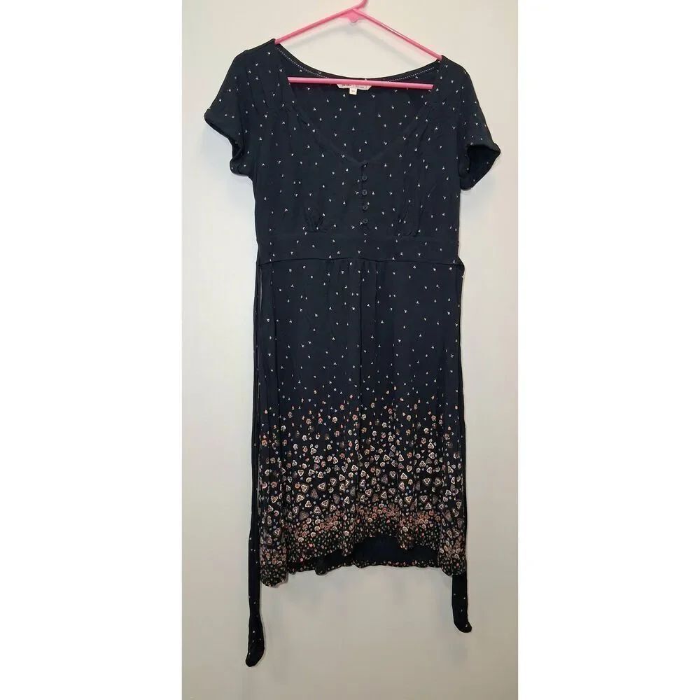 Fat face womens size 10 shift dress navy blue floral stretch midi